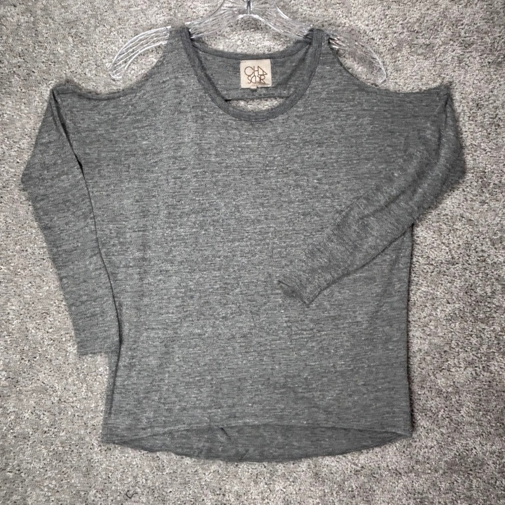 Chaser Womens XS Gray Cold Shoulder Long Sleeve‎ Cut Out V-Back Top CW6993